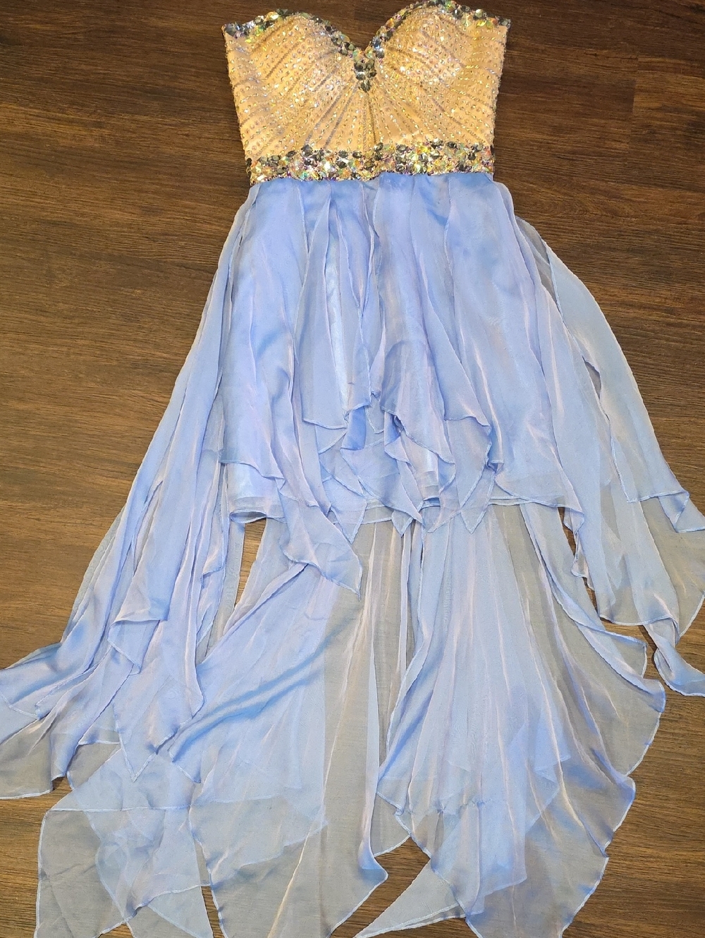 NWT Sherri Hill Sequin Bodice Blue Chiffon Skirt Formal Dress Size 6